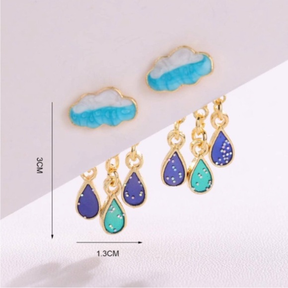NEW!•Rainy Day•Rain Cloud Stud Earrings•Raindrops Dangle Back - Picture 4 of 6
